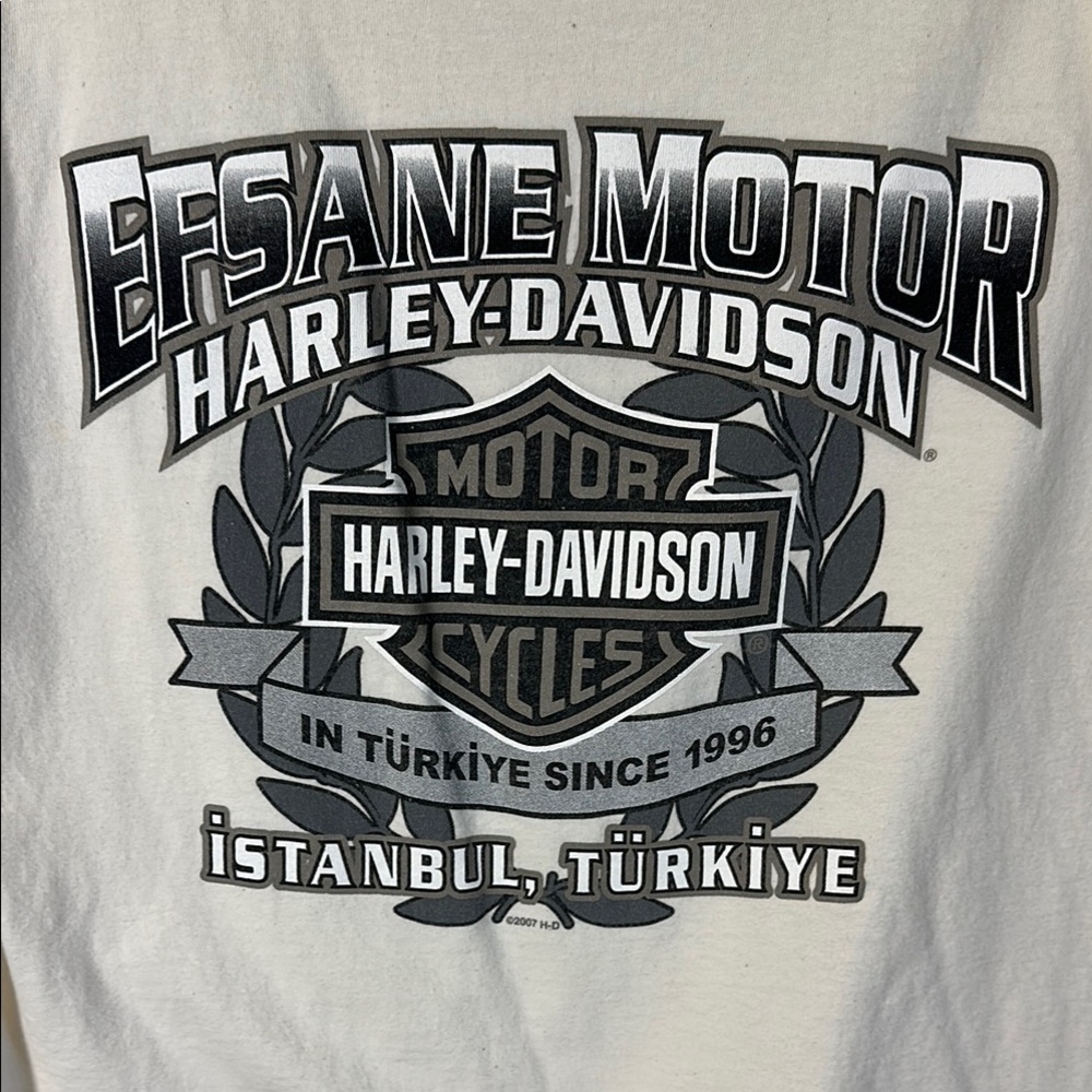 ✨Harley-Davidson Cream Colored Short Sleeve Tee Edgy Graffiti Design